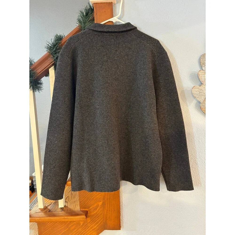 J.Crew vintage lambs wool zip cardigan sweater jacket coat pockets XL gray